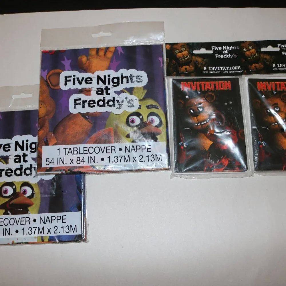 Lot of 4 FNAF party decoration/supplies 2 packs of sealed invites & table cover